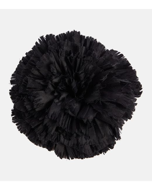 Saint Laurent Black Floral-applique Silk Satin Brooch