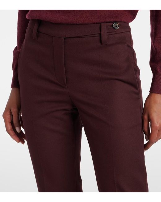 Brunello Cucinelli Purple Monili Cropped Cotton-Blend Slim Pants
