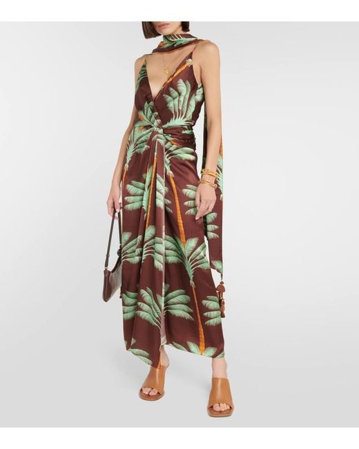 Robe Longue Brodee Et Imprimee En Soie Johanna Ortiz en coloris Green