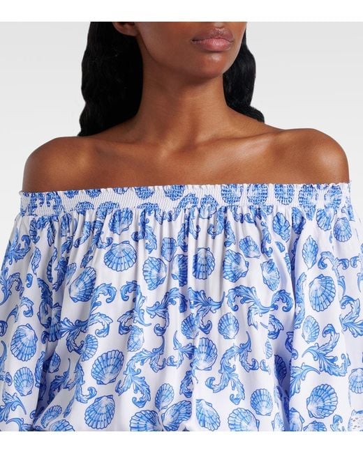 Melissa Odabash Blue Micha Printed Tiered Minidress