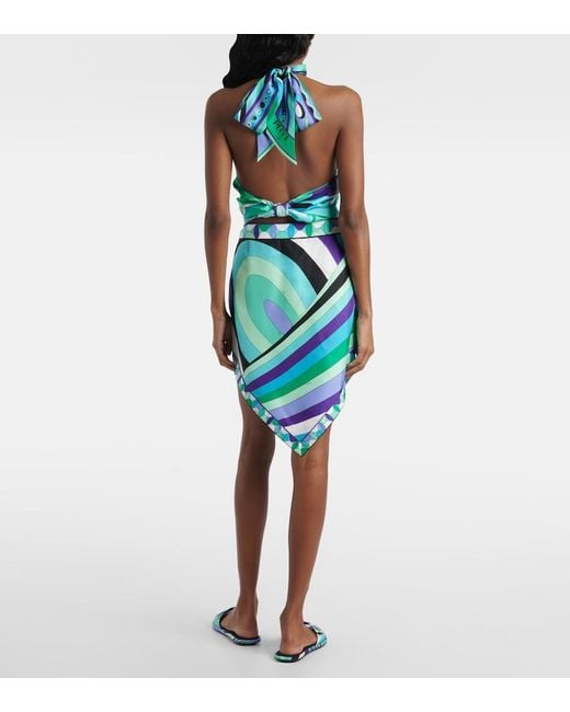 Emilio Pucci Blue Iride Printed Silk Mini Skirt
