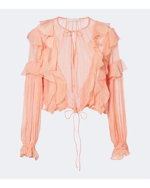 Ulla Johnson Pink Delfina Ruffled Silk Chiffon Blouse