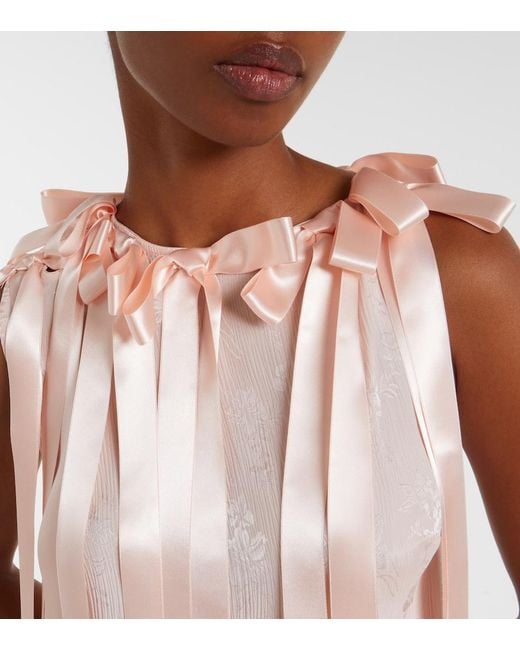 Simone Rocha Pink Bow-Detail Floral Jacquard Maxi Dress