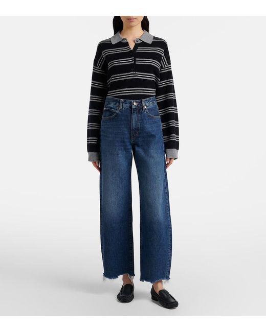 FRAME Blue Bow Frayed Barrel-Leg Jeans