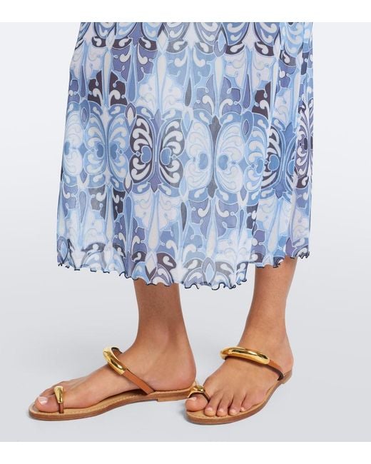 LaDoubleJ Blue Slinky Swing Printed Midi Dress