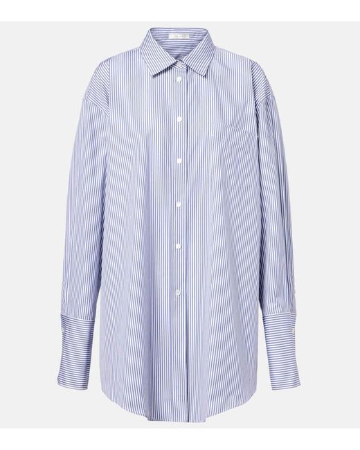 The Row Blue Ment Bengal Stripe Cotton Poplin Shirt