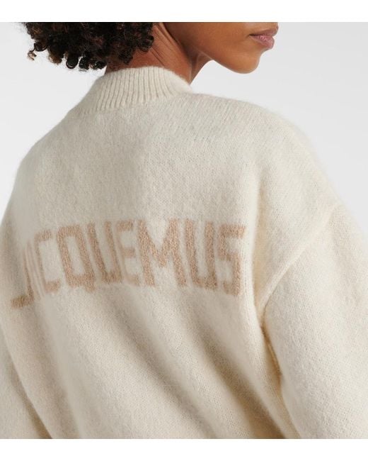 Jacquemus White Relaxed Fit Alpaca Blend Sweater With Tonal Logo