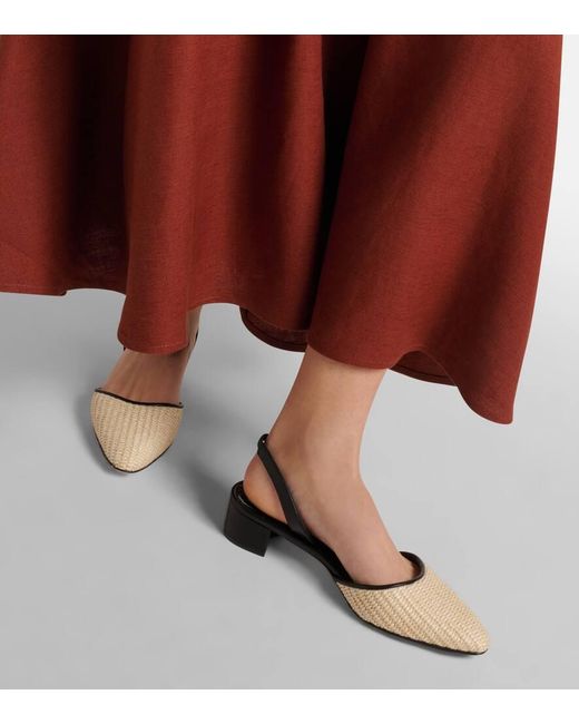 Manolo Blahnik Natural Raffro Leather-Trimmed Raffia Slingback Pumps