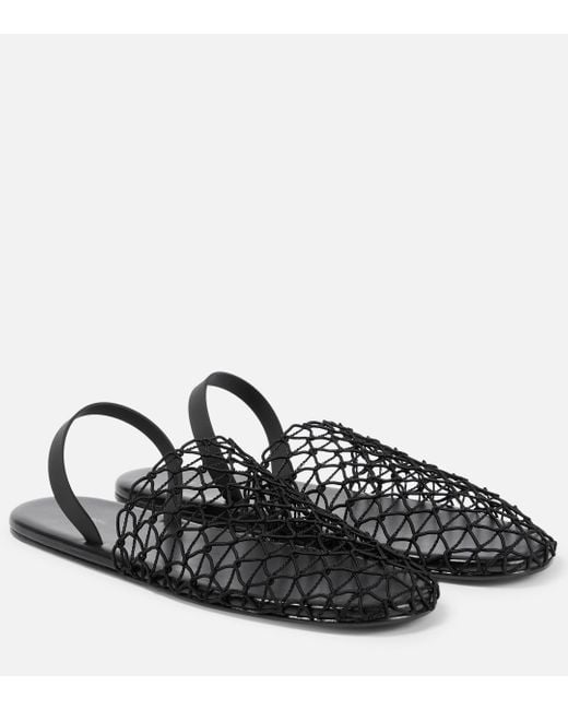 The Row Black Crochet Slingback Slippers