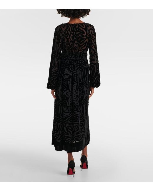 Ulla Johnson Black Elora Velvet And Mesh Midi Dress
