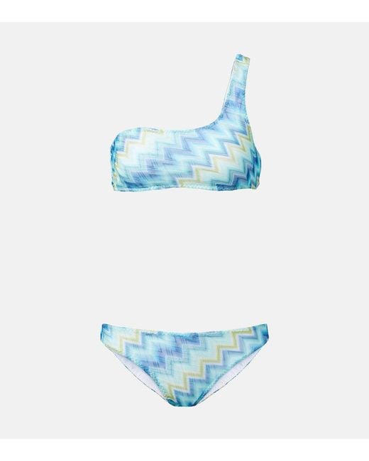 Missoni Blue Zigzag One-Shoulder Bikini