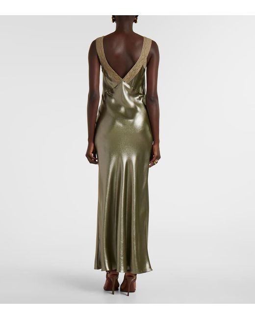 Saint Laurent Green Slipdress Aus Seiden-Charmeuse Mit Spitze