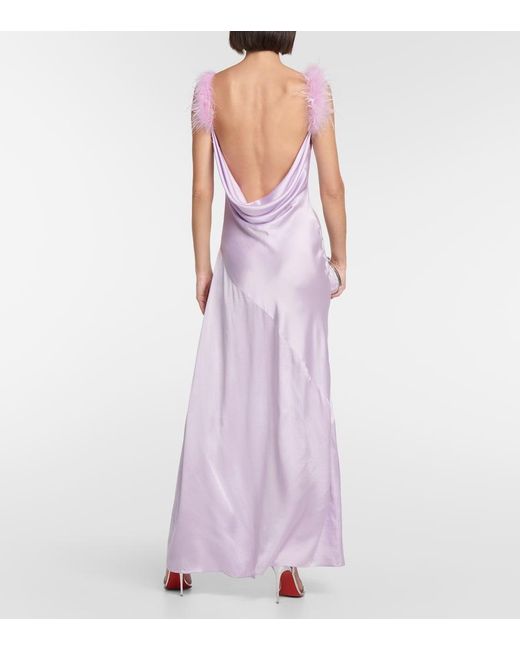 Self-Portrait Purple Feather-Trimmed Silk Gown