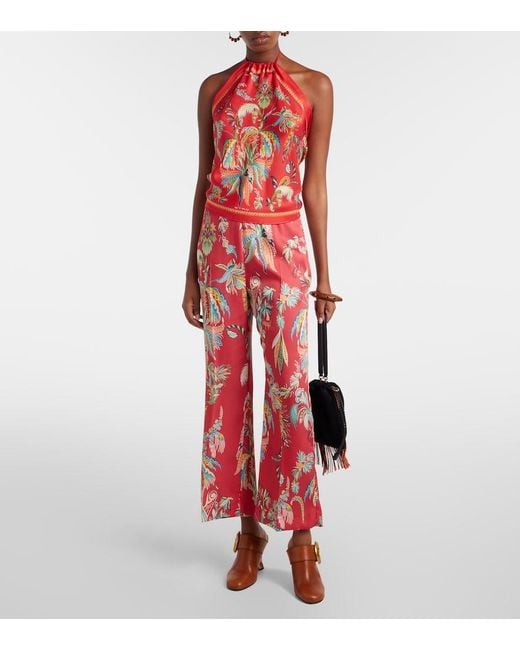 Etro Red Printed Twill Straight Pants
