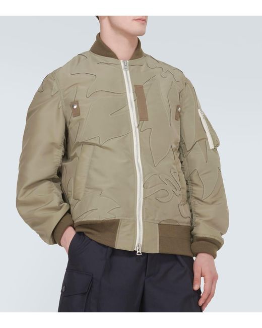 Sacai Green Embroidered Twill Bomber Jacket for men