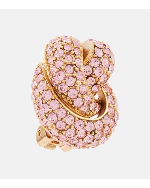 Oscar de la Renta Pink Clip-Ohrringe Love Knot mit Kristallen