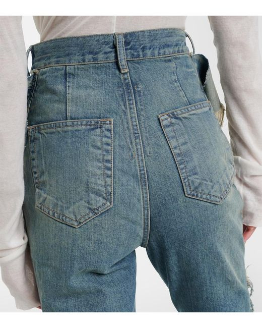Rick Owens Blue Silvered Distressed Flared Jeans
