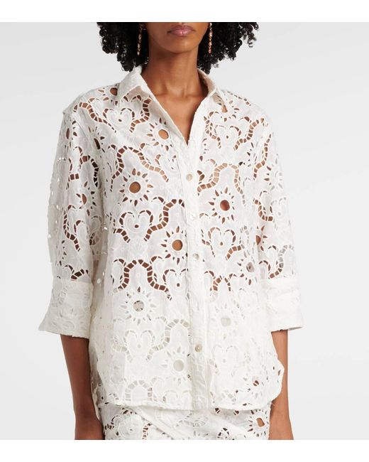 Farm Rio White Sun Broderie Anglaise Cotton Shirt