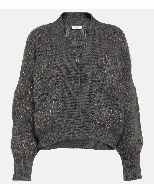 Cardigan in lana, cashmere e seta di Brunello Cucinelli in Gray
