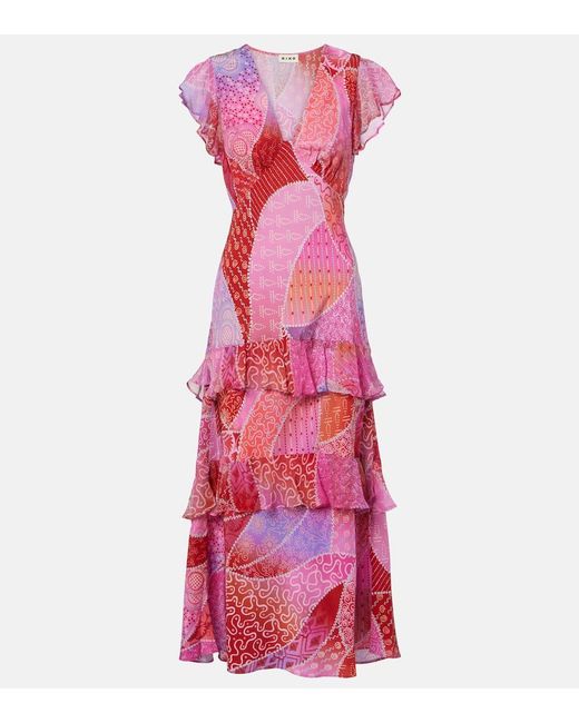 Vestido Largo Meena De Seda Estampado Rixo de color Pink