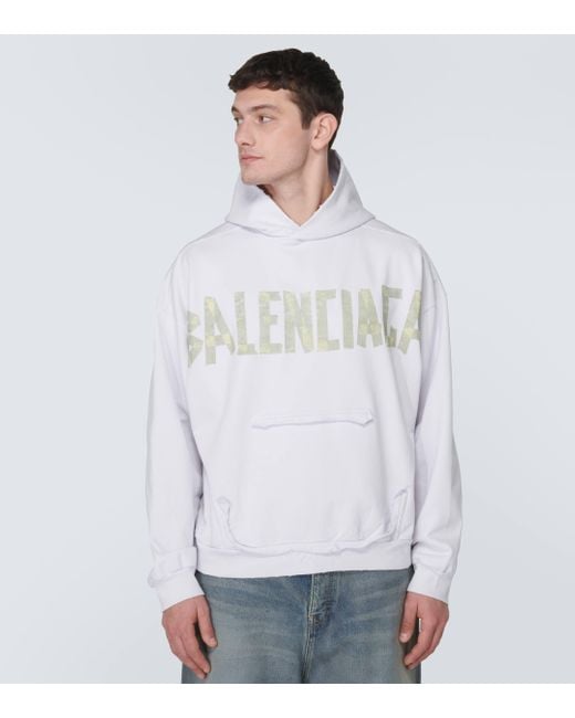 Balenciaga White Tape Type Cotton Hoodie for men