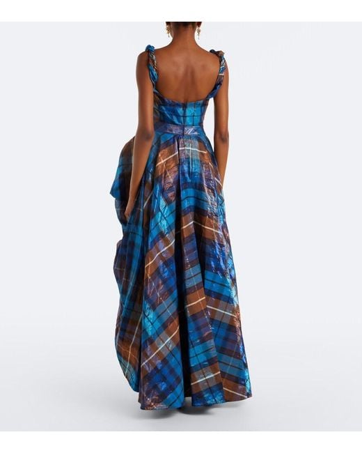 Vivienne Westwood Blue Chichi Draped Plaid Maxi Dress