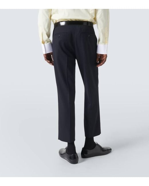 Prada Blue Belted Wool Gabardine Straight Pants for men