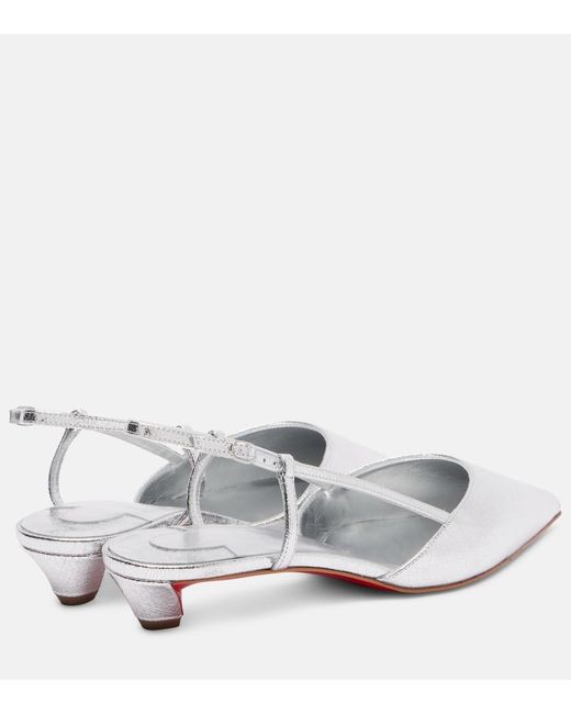 Christian Louboutin White Miss Z Slingina 25 Metallic Crinkled-Leather Slingback Pumps