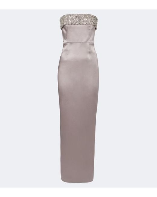 The New Arrivals Ilkyaz Ozel Gray Rhea Embellished Strapless Satin Gown