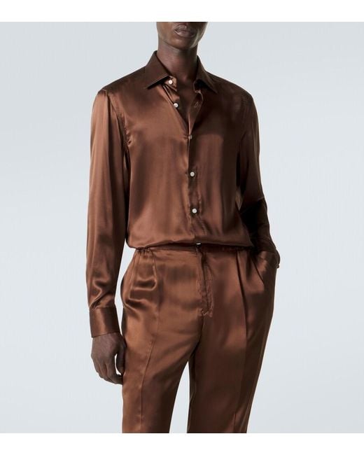 Rubinacci Brown Silk Satin Shirt for men
