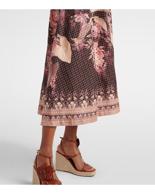 Zimmermann Brown Illuminate Floral Linen Midi Dress