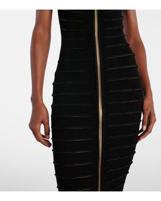 Balmain Black Knitted Cutout Midi Dress