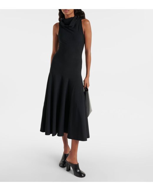 Alaïa Black Hooded Jersey Midi Dress