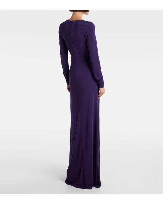 Christopher Esber Purple Arced Palm Cutout Gathered Gown