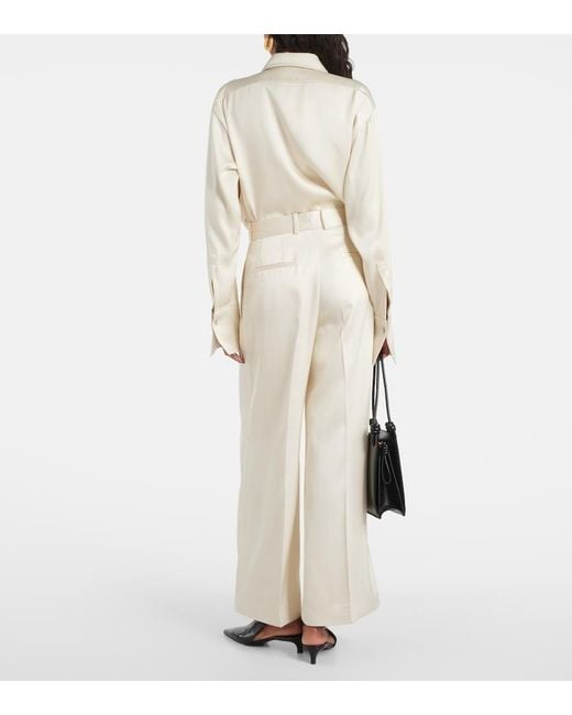 Jil Sander White Satin Wide-Leg Pants
