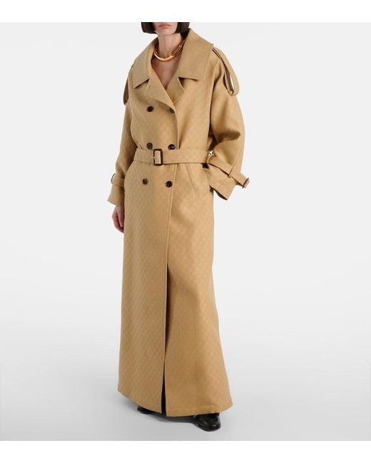 Gucci Natural Gg Wool And Silk Crepe Trench Coat