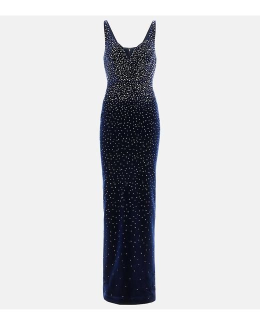 Alex Perry Blue Singlet Crystal-Embellished Velvet Gown