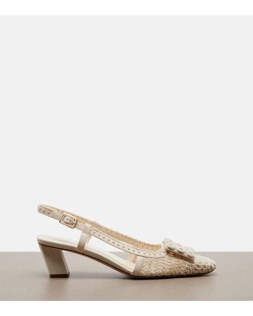 Roger Vivier Natural Belle Vivier Crochet And Leather Slingback Pumps