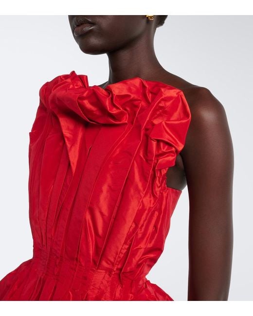 TOVE Red Marina Peplum Silk Taffeta Top