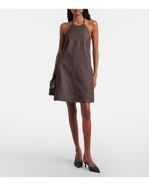 Brunello Cucinelli Brown Halterneck Open-Back Cotton Minidress