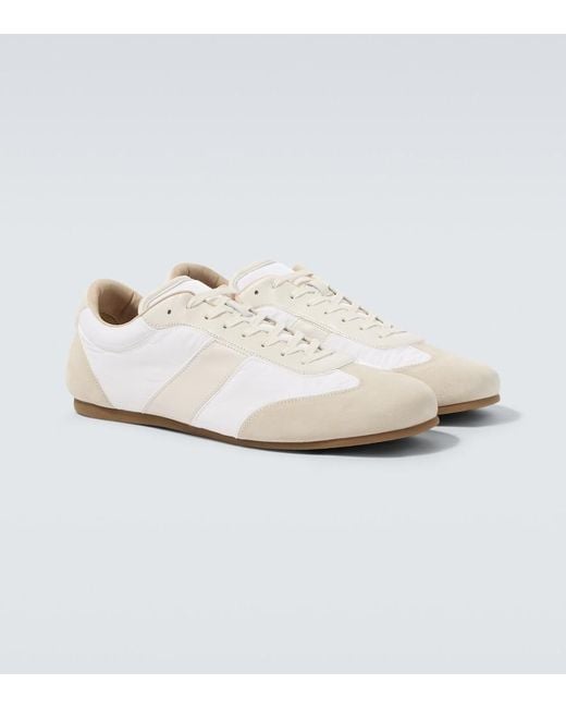 Lemaire White Soft Suede-Trimmed Sneakers for men