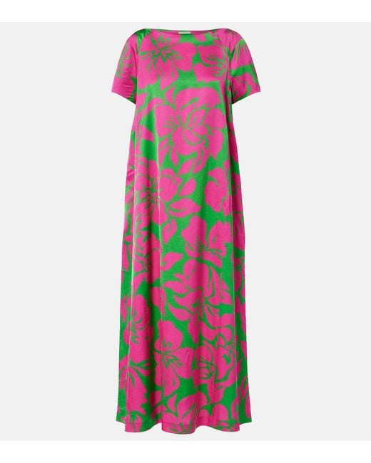 Dries Van Noten Pink Floral Satin Midi Dress
