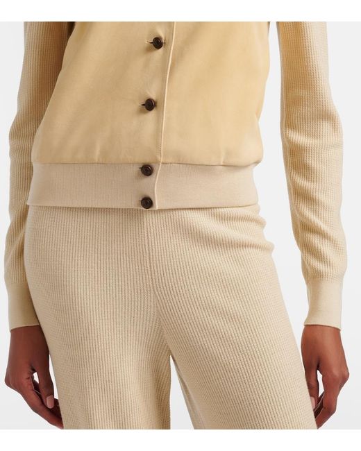 Loro Piana Natural Acacia Suede-Trimmed Cashmere And Silk Cardigan