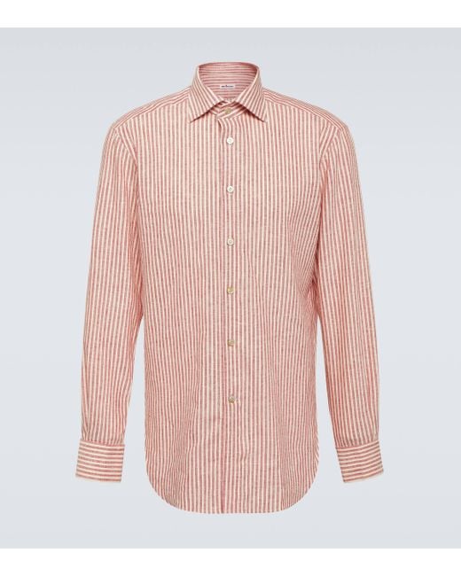 Kiton Pink Striped Linen Shirt for men