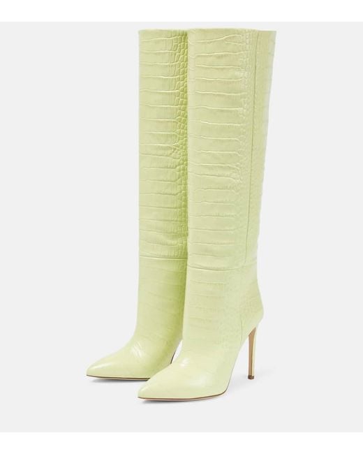 Paris Texas Green Croc-embossed Leather Knee-high Boots