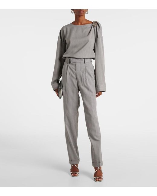 JACQUES WEI Gray Embellished Wool Blouse