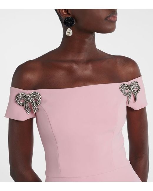 Carolina Herrera Pink Embellished Off-Shoulder Midi Dress