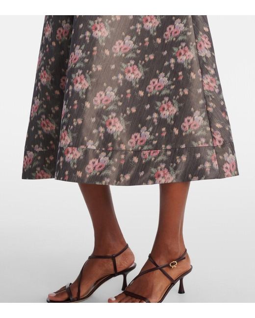 Markarian Black Lunetta Floral Taffetta Midi Dress