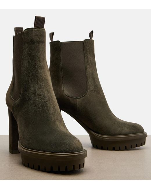 Gianvito Rossi Green Barry Suede Platform Ankle Boots