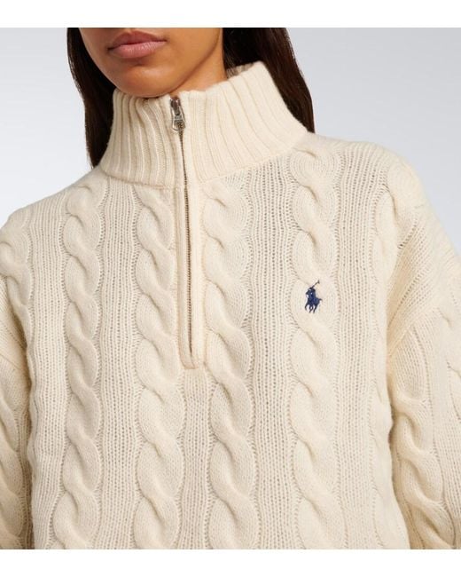 Polo Ralph Lauren White Cable-Knit Wool And Cashmere Sweater